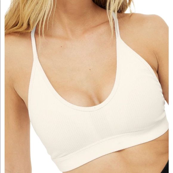 Alo XS Ribbed Blissful Bra in Ivory - Picture 3 of 7